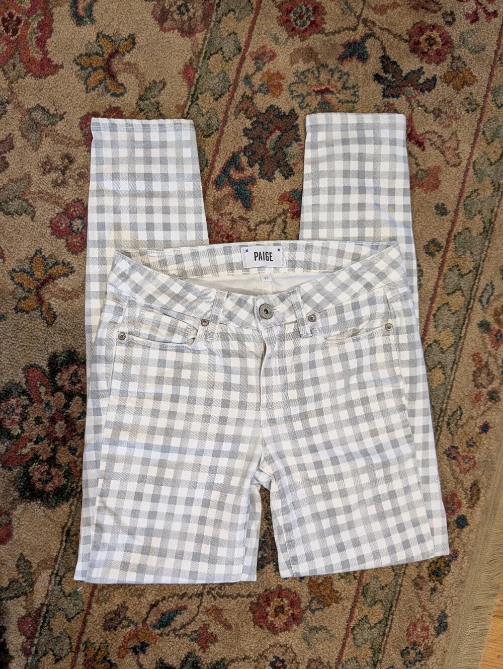 PAIGE Verdugo Ankle Gingham Grey and White Jeans Women's Size 27 Skinny